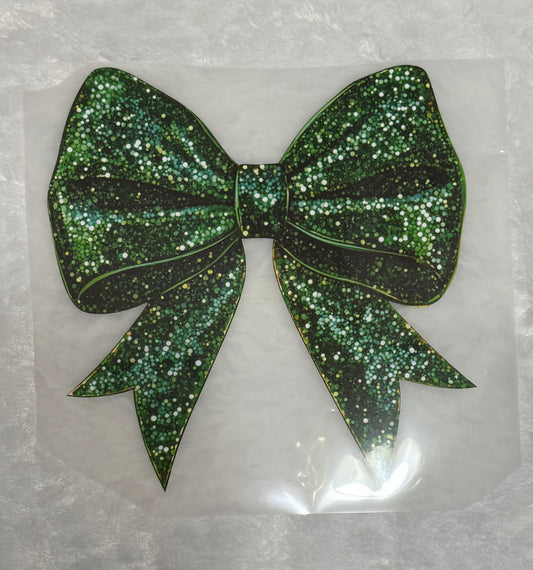 Faux Glitter Green Bow